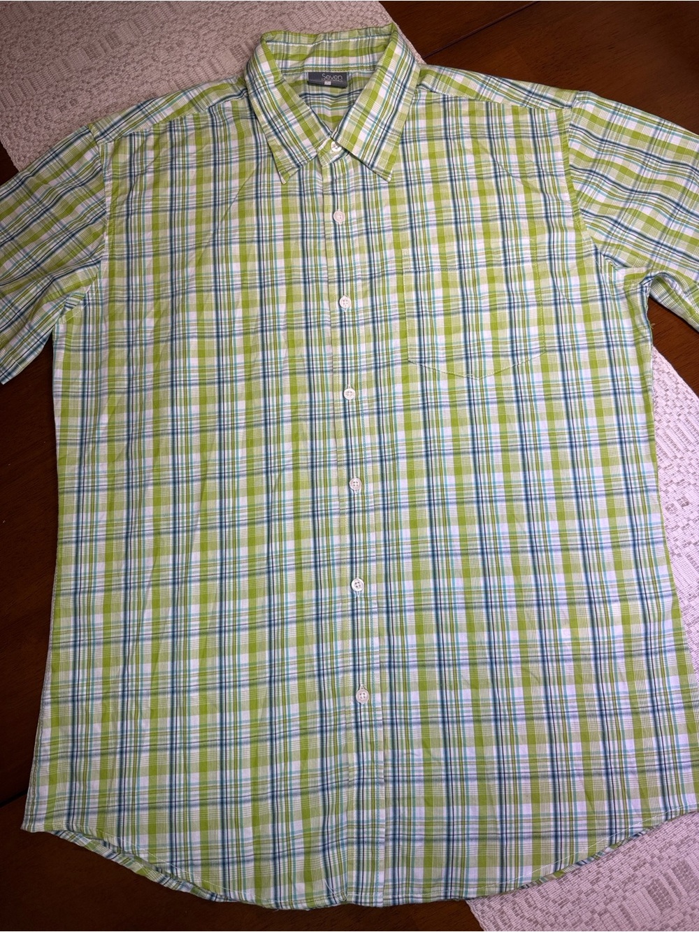 Men's Green Plaid Short-Sleeve Button-Down Shirt